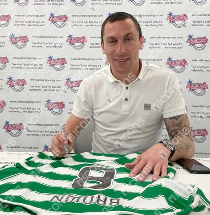 Scott Brown Official UEFA Champions League Back Signed And Framed Celtic 2022-23 Home Shirt