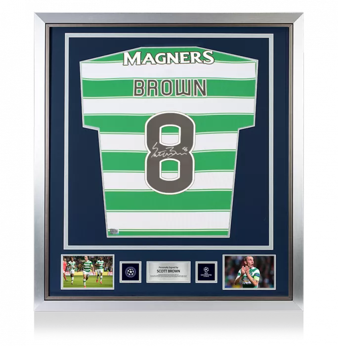 Scott Brown Official UEFA Champions League Back Signed and Framed Celtic 2022-23 Home Shirt
