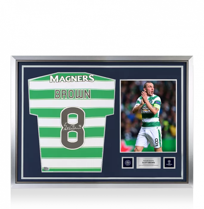 Scott Brown Official UEFA Champions League Back Signed and Hero Framed Celtic 2022-23 Home Shirt