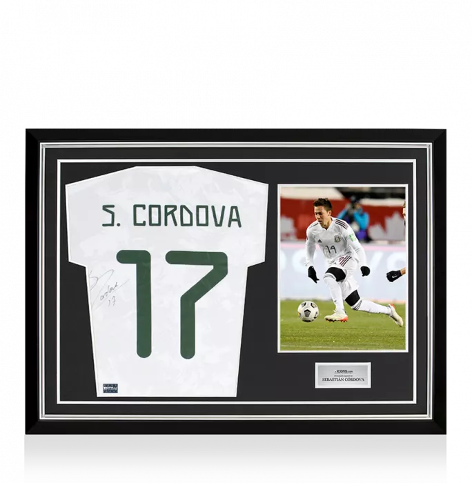 Sebastian Cordova Back Signed Mexico 2020 Away Shirt In Hero Frame: Option 1
