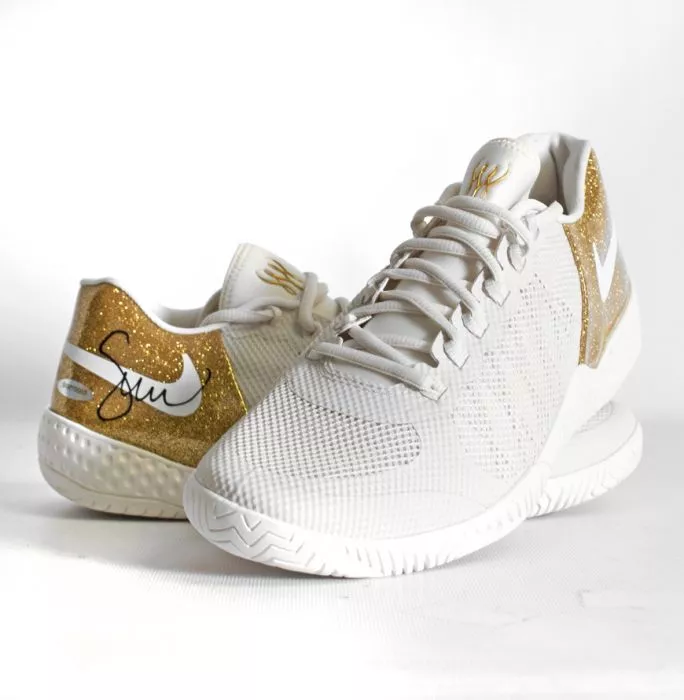 Serena Williams Signed White And Gold NikeCourt Flare 2 Tennis Shoes