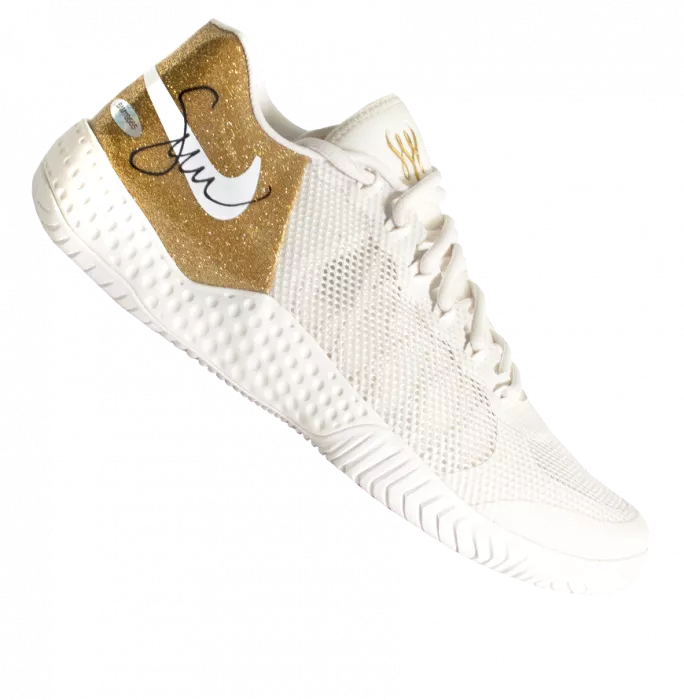 Serena Williams Signed White and Gold NikeCourt Flare 2 Tennis Shoes