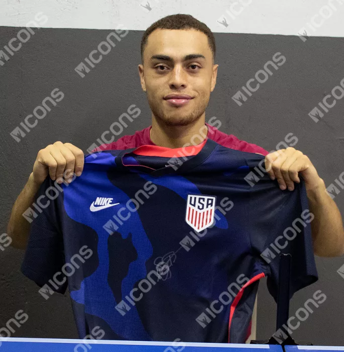 Sergino Dest Front Signed USMNT 2020-21 Away Shirt In Hero Frame: Option 1