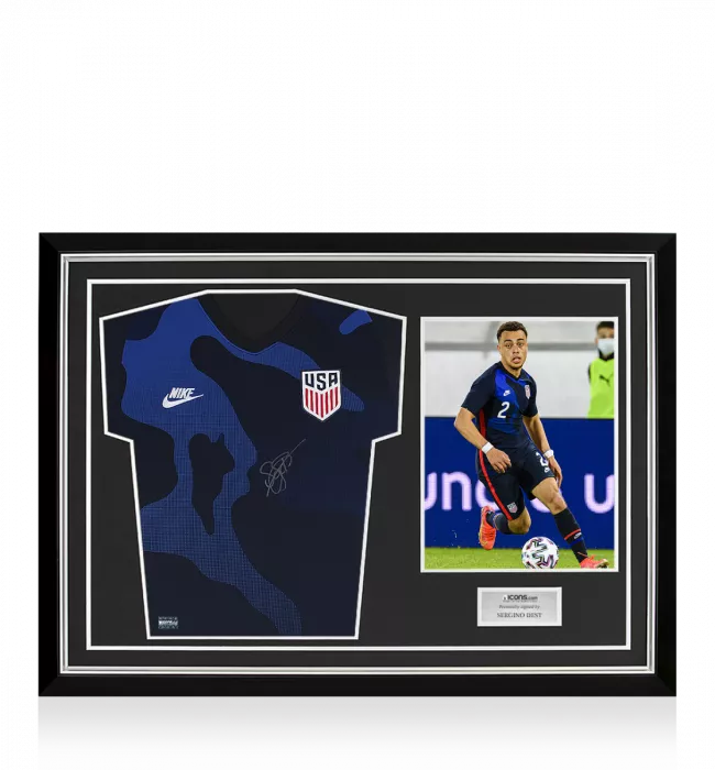 Sergino Dest Front Signed USMNT 2020-21 Away Shirt In Hero Frame: Option 1