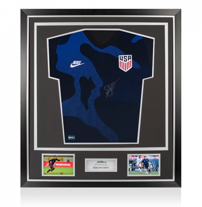 Sergino Dest Front Signed USMNT 2020-21 Away Shirt In Classic Frame