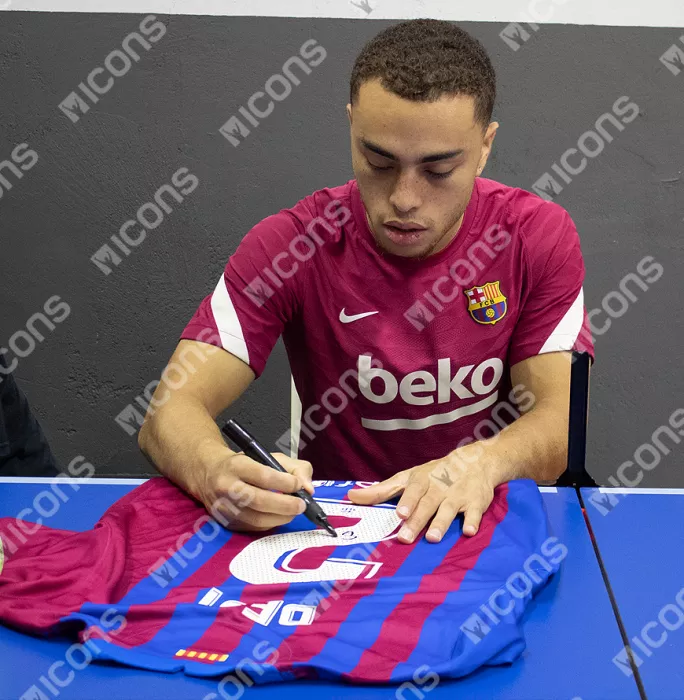 Sergino Dest Official FC Barcelona Back Signed And Framed 2021-22 Home Shirt