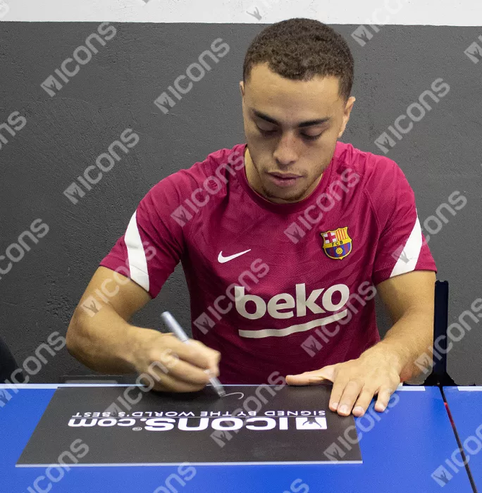 Sergino Dest Official FC Barcelona Back Signed And Framed 2021-22 Home Shirt