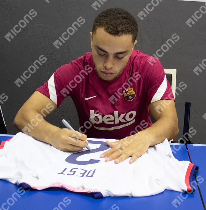 Sergino Dest Official FIFA World Cup™ Back Signed And Hero Framed USMNT 2020-21 Home Shirt With Fan Style Numbers