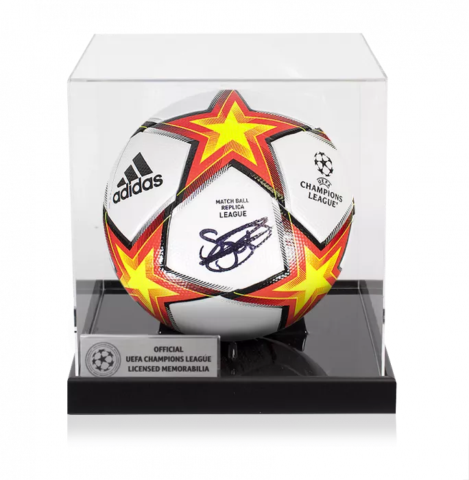 Sergino Dest Official UEFA Champions League Signed Football In Acrylic Case