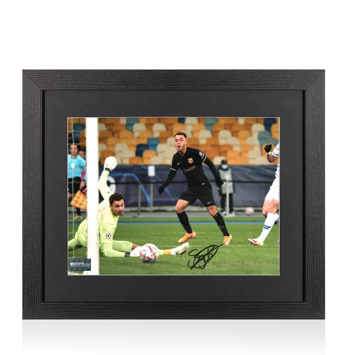 Sergino Dest Signed FC Barcelona Photo In Black Wooden Frame: UEFA Champions League Goal