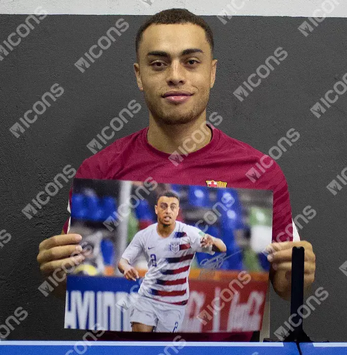 Sergino Dest Signed Landscape USMNT Photo In Black Wooden Frame