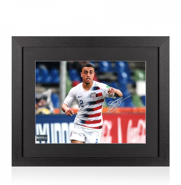 Sergino Dest Signed Landscape USMNT Photo In Black Wooden Frame