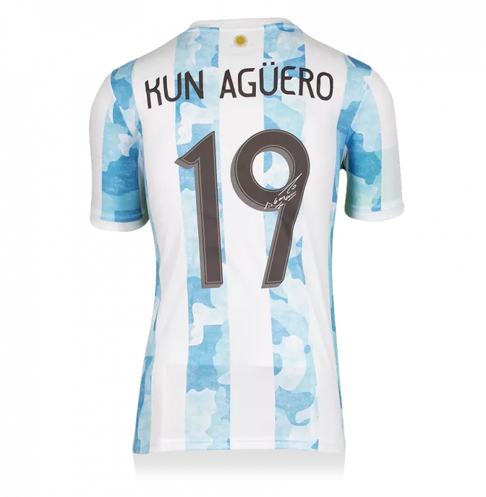 Sergio Aguero Back Signed Argentina 2020-21 Home Shirt In Hero Frame: Option 1