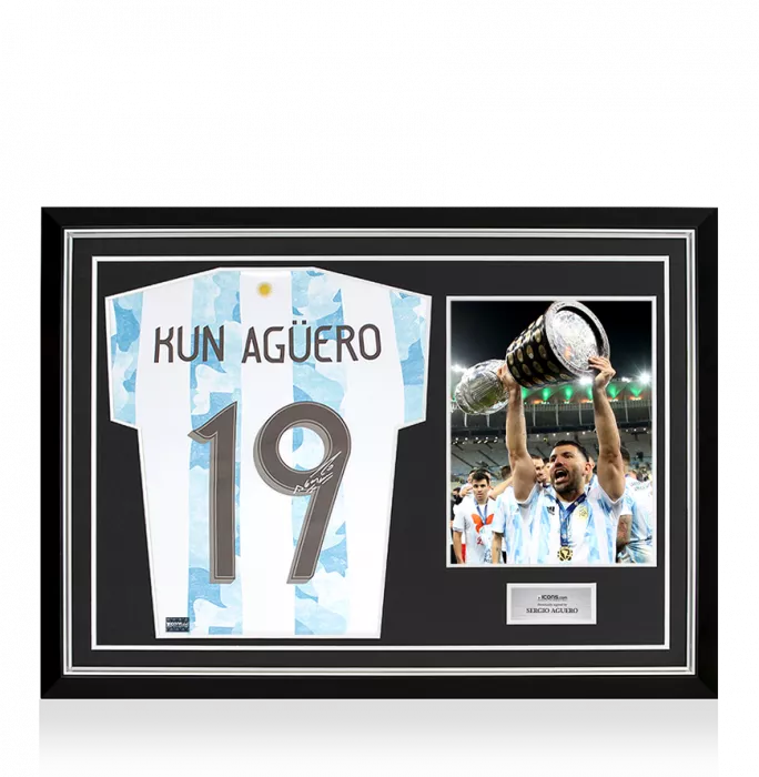 Sergio Aguero Back Signed Argentina 2020-21 Home Shirt In Hero Frame: Option 1