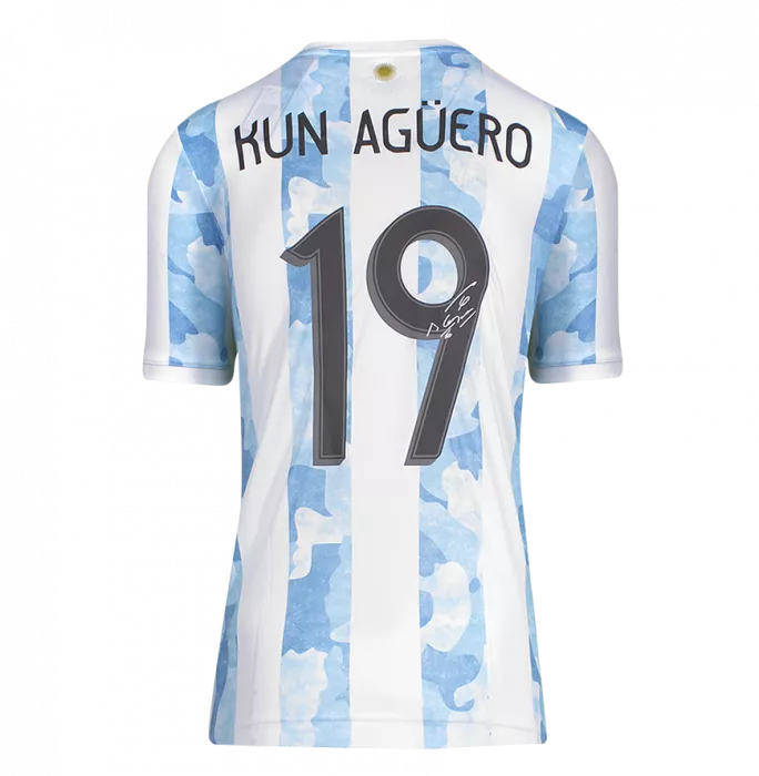 Sergio Aguero Back Signed Argentina 2020 Home Shirt
