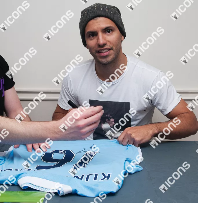 Sergio Aguero Back Signed Manchester City 2011-12 Home Shirt In Classic Frame