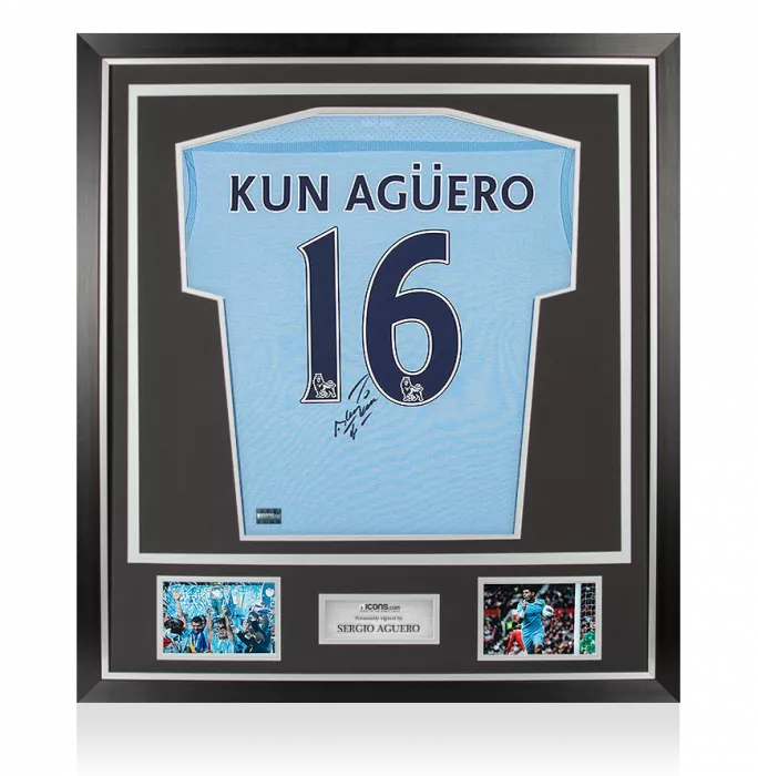 Sergio Aguero Back Signed Manchester City 2011-12 Home Shirt In Classic Frame