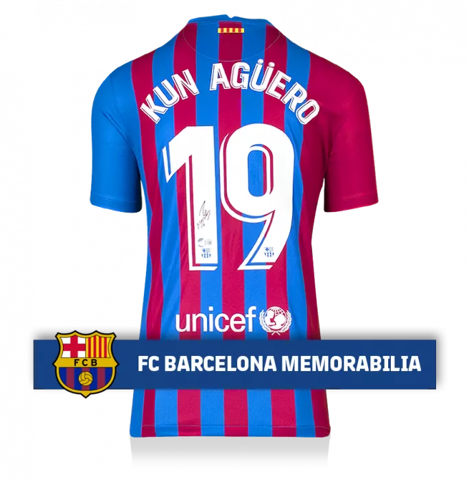 Sergio Aguero Official FC Barcelona Back Signed And Framed 2021-22 Home Shirt