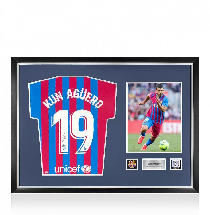 Sergio Aguero Official FC Barcelona Back Signed And Framed 2021-22 Home Shirt