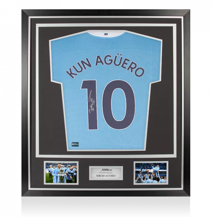 Sergio Aguero Signed Manchester City 2020-21 Home Shirt In Classic Frame