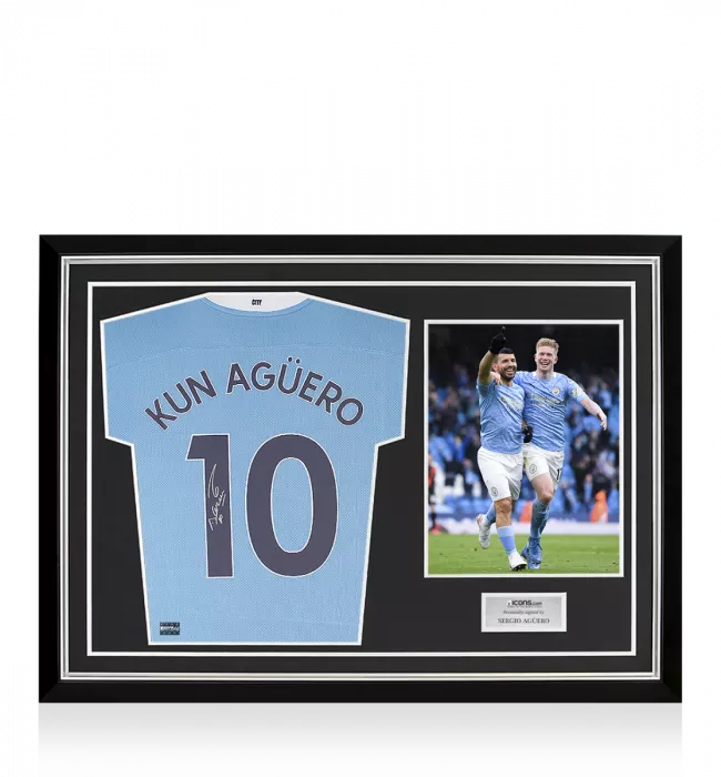 Sergio Aguero Signed Manchester City 2020-21 Home Shirt In Hero Frame: Option 1