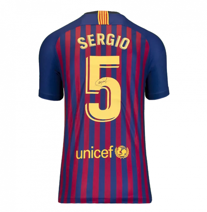 Sergio Busquets Back Signed FC Barcelona 2018-19 Home Shirt With Fan Style Number In Hero Frame: Option 1