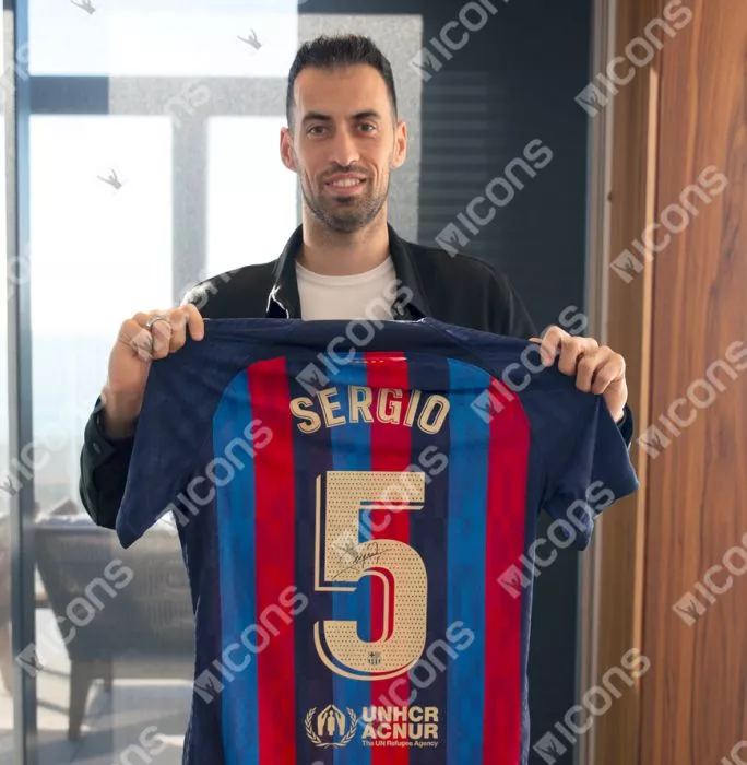 Sergio Busquets Back Signed FC Barcelona 2022-23 Home Shirt In Classic Frame