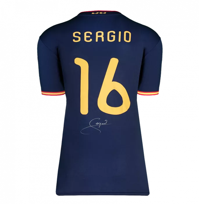 Sergio Busquets Back Signed Spain 2010 Away Shirt In Hero Frame: Option 1