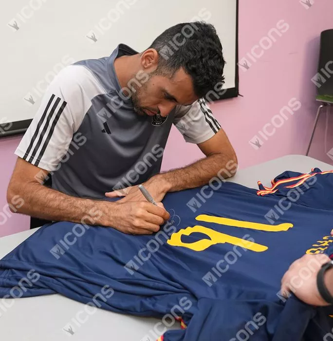 Sergio Busquets Back Signed Spain 2010 Away Shirt In Hero Frame: Option 1