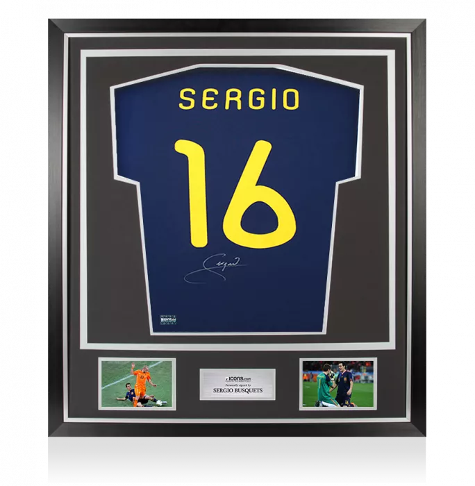 Sergio Busquets Back Signed Spain 2010 Away Shirt In Classic Frame