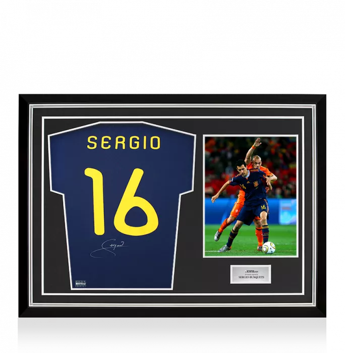 Sergio Busquets Back Signed Spain 2010 Away Shirt In Hero Frame: Option 1