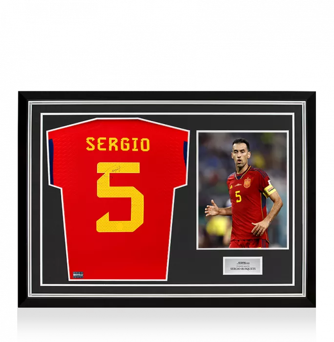 Sergio Busquets Back Signed Spain 2022-23 Home Shirt In Hero Frame: Option 1