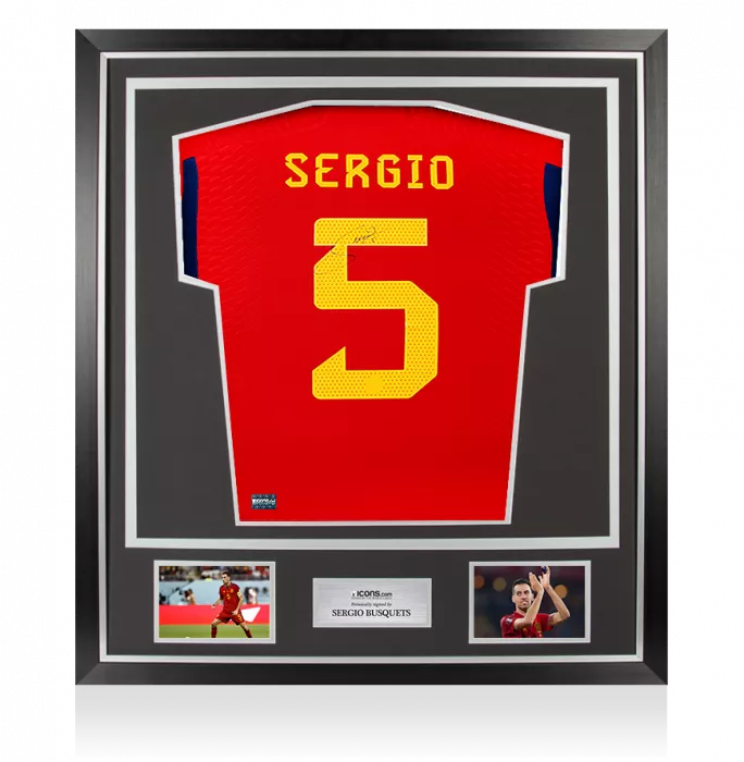 Sergio Busquets Back Signed Spain 2022-23 Home Shirt In Classic Frame