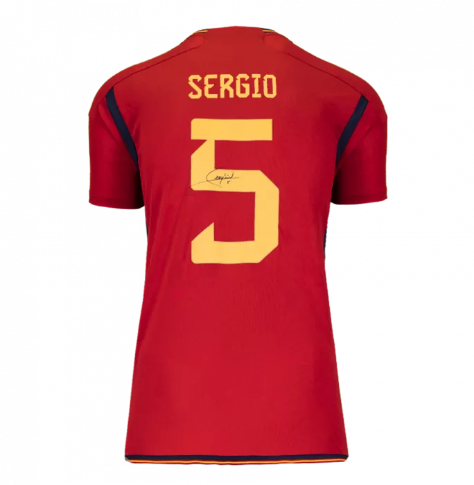 Sergio Busquets Back Signed Spain 2022-23 Home Shirt With Fan Style Number In Classic Frame
