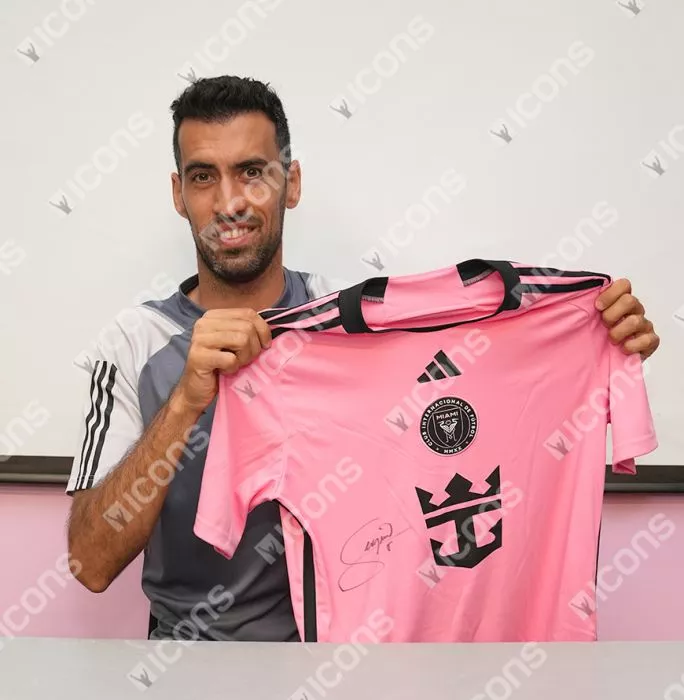 Sergio Busquets Front Signed Inter Miami CF 2024-25 Home Shirt In Classic Frame