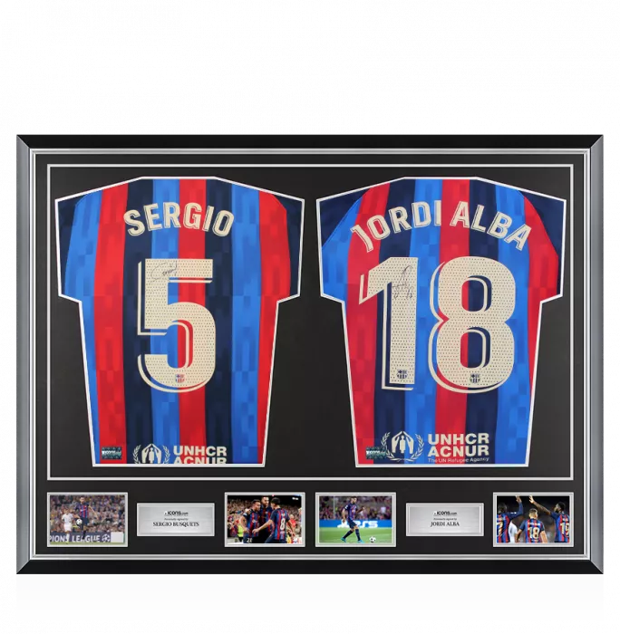 Sergio Busquets & Jordi Alba Signed Barcelona Shirts In Classic Dual Frame