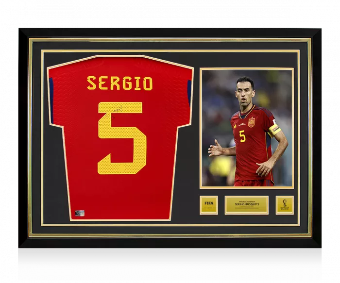 Sergio Busquets Official 2022 FIFA World Cup™ Back Signed and Hero Framed Spain 2022-23 Home Shirt