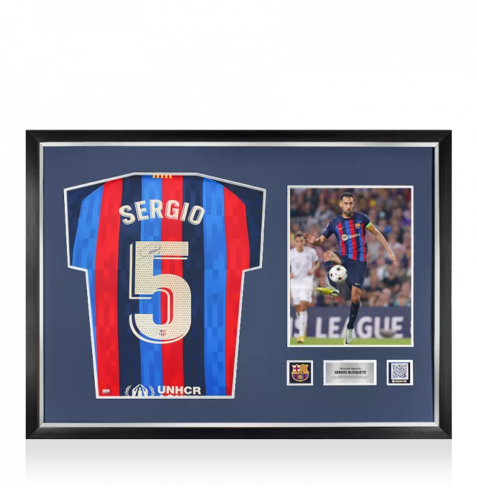 Sergio Busquets Official FC Barcelona Back Signed and Framed 2022-23 Home Shirt