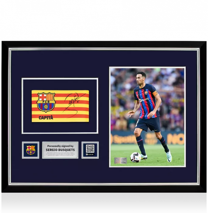 Sergio Busquets Official FC Barcelona Signed And Framed Branded Captain's Armband
