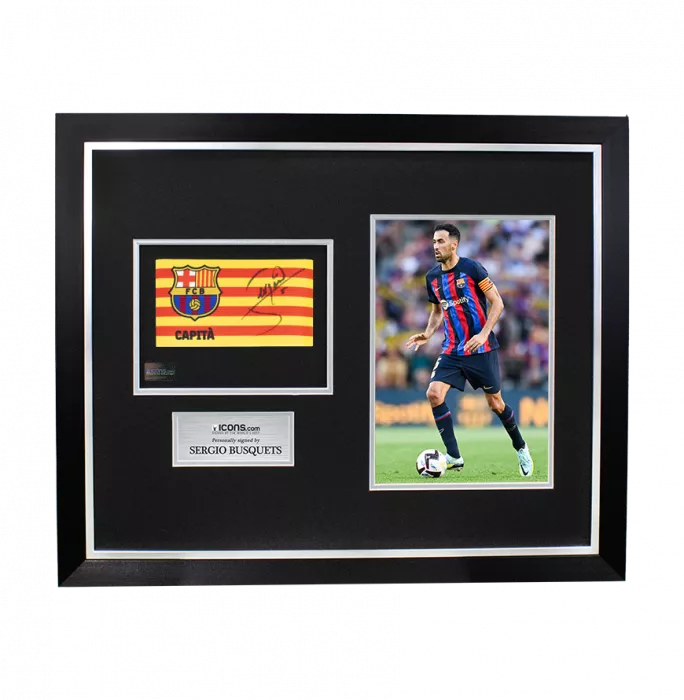 Sergio Busquets Signed and Framed FC Barcelona Branded Captain's Armband