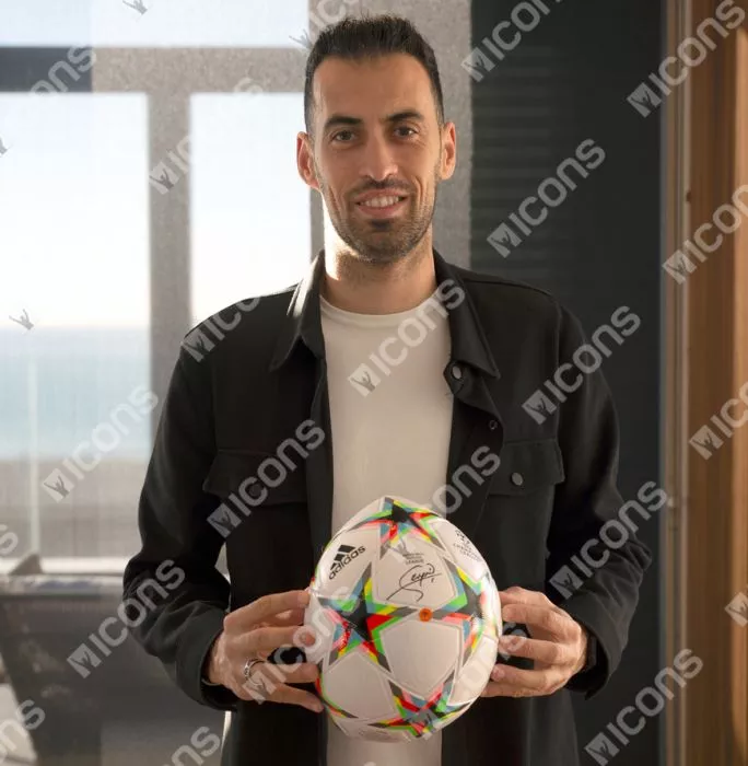 Sergio Busquets Signed UEFA Champions League Football In Acrylic Case