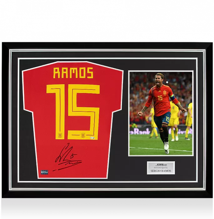 Sergio Ramos Back Signed Spain 2018 Home Shirt In Hero Frame: Option 1