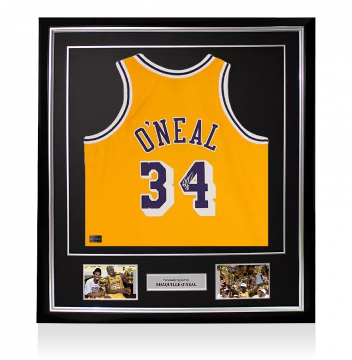 Shaquille O'Neal Signed And Framed Los Angeles Lakers Mitchell & Ness Gold Authentic Jersey