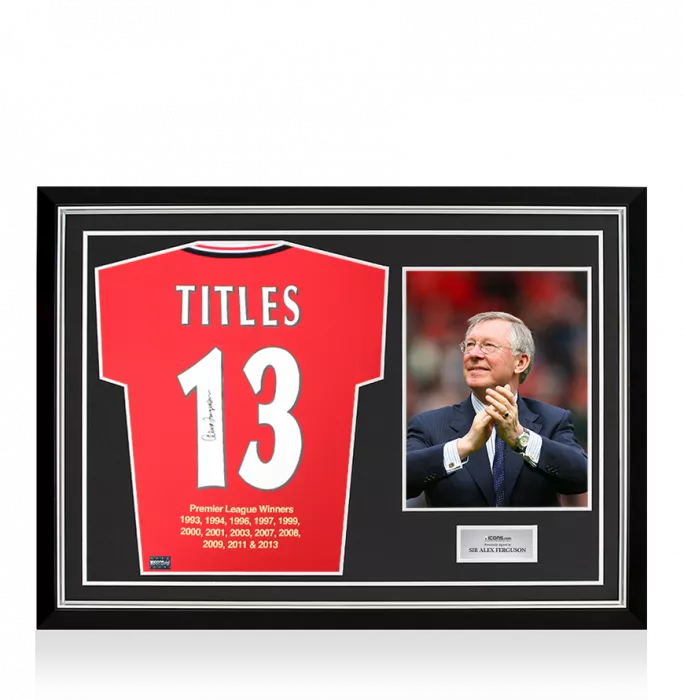 Sir Alex Ferguson Back Signed Manchester United 1999 Home Shirt: Titles 13 In Hero Frame: Option 1