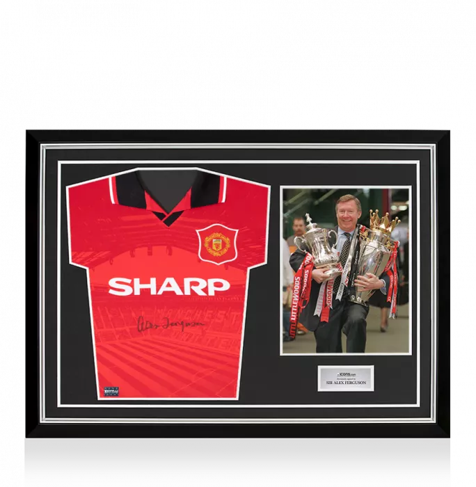 Sir Alex Ferguson Front Signed Manchester United 1996 Home Shirt In Hero Frame: Option 1