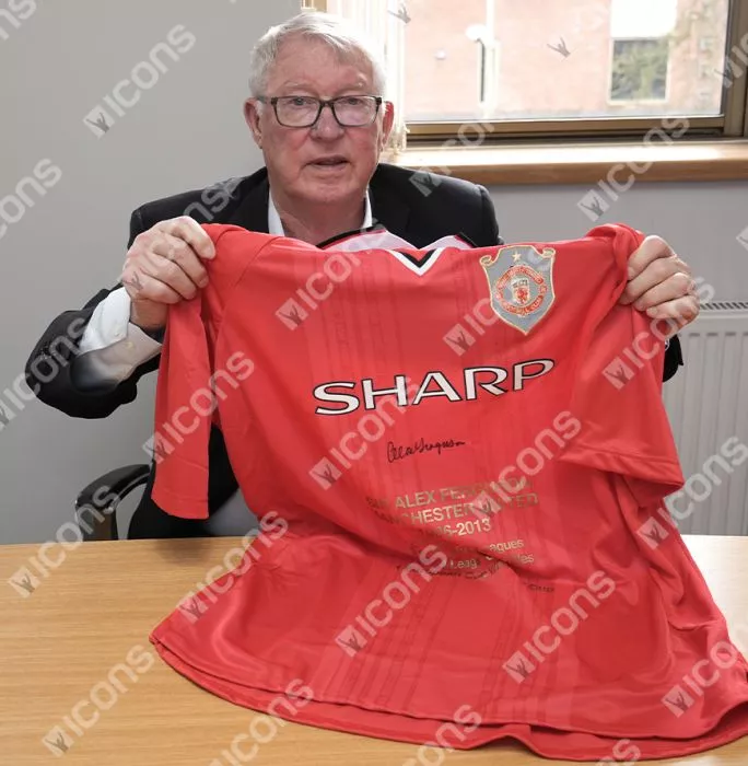 Sir Alex Ferguson Front Signed Manchester United 1999 UEFA Champions League Home Shirt In Deluxe Packaging - Stats Edition