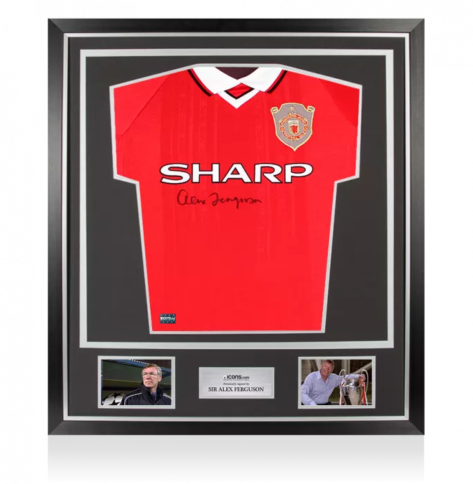 Sir Alex Ferguson Front Signed Manchester United 1999 UEFA Champions League Shirt In Classic Frame