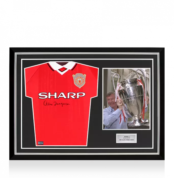 Sir Alex Ferguson Front Signed Manchester United 1999 UEFA Champions League Shirt In Hero Frame: Option 1