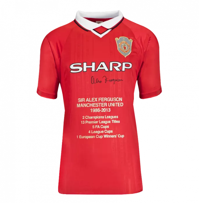 Sir Alex Ferguson Front Signed Manchester United 1999 UCL Final Shirt: Stats Edition In Hero Frame: Option 1