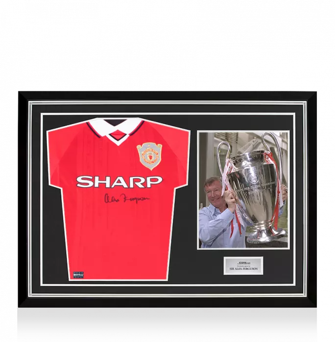 Sir Alex Ferguson Front Signed Manchester United 1999 UCL Final Shirt In Hero Frame: Option 1